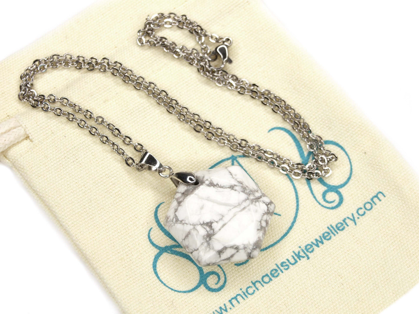 White Howlite Hexagon Pendant Natural Gemstone Necklace Michael's UK Jewellery