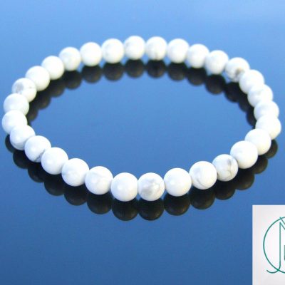 White Howlite Natural 6mm Gemstone Bracelet 6-9'' Elasticated Michael's UK Jewellery