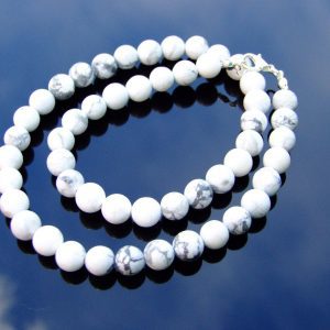 White Howlite Natural Gemstone Necklace 8mm Beaded 16-30inch Michael's UK Jewellery