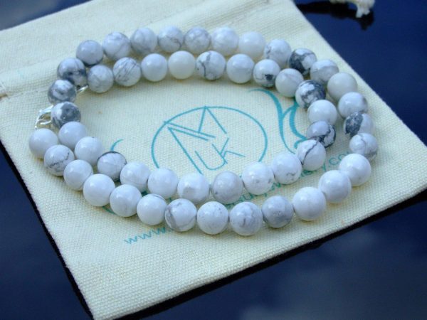 White Howlite Natural Gemstone Necklace 8mm Beaded 16-30inch Michael's UK Jewellery