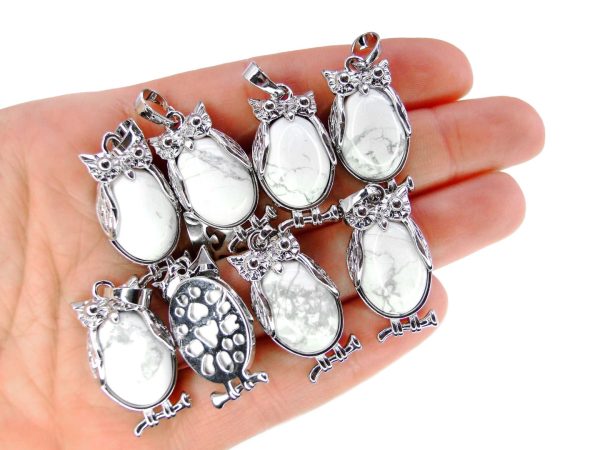 White Howlite Necklace Owl Pendant Natural Gemstone With Pouch Michael's UK Jewellery