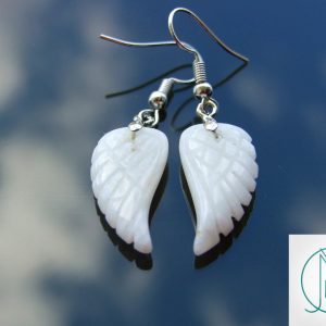 White Jade Earrings Angel Wing Shape Natural Gemstone with Pouch Michael's UK Jewellery