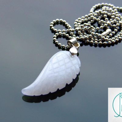 White Jade Natural Gemstone Angel Wing Pendant Necklace Michael's UK Jewellery