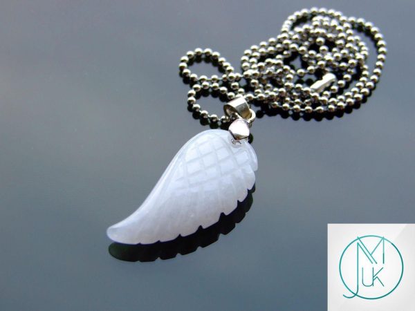 White Jade Natural Gemstone Angel Wing Pendant Necklace Michael's UK Jewellery