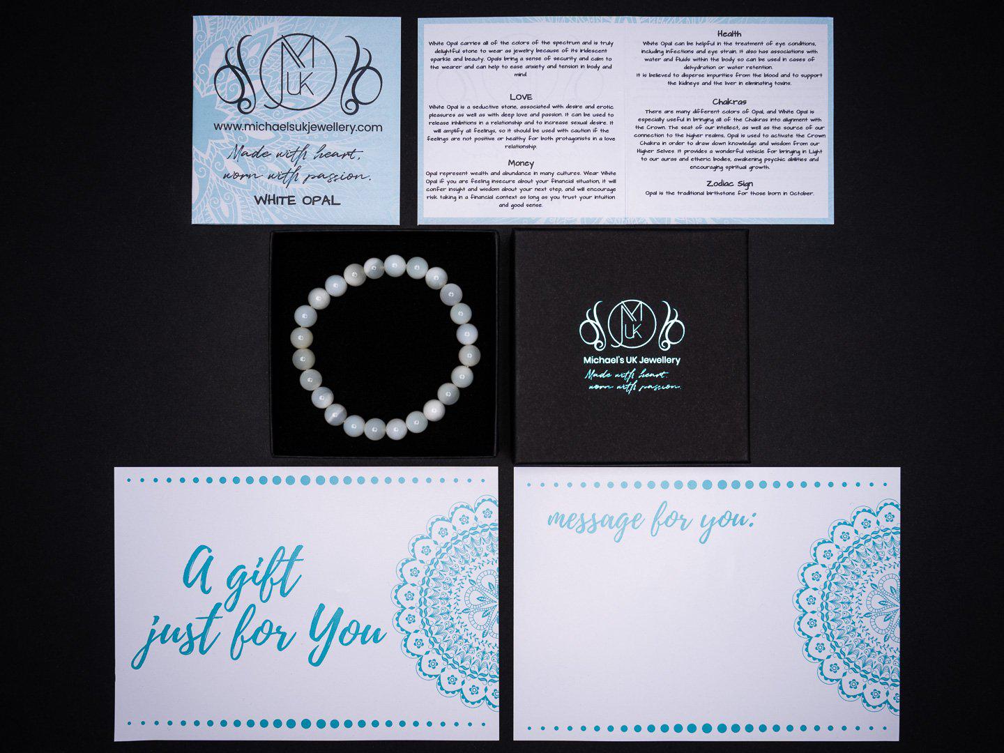 White Opal Natural Gemstone Bracelet 6-9'' Elasticated Michael's UK Jewellery