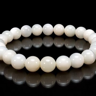 White Opal Natural Gemstone Bracelet 6-9'' Elasticated Michael's UK Jewellery