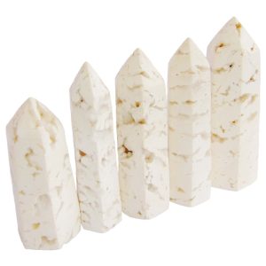 White Plume Agate Tower Polished Natural Gemstone Crystal Obelisk Michael's UK Jewellery