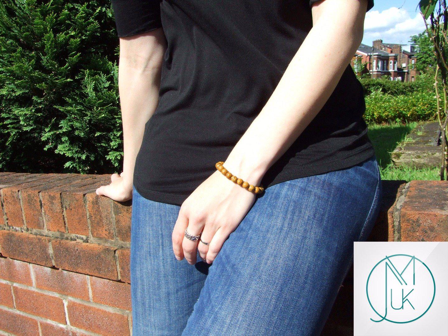 Wooden Jasper Natural Gemstone Bracelet 6-9'' Elasticated Michael's UK Jewellery