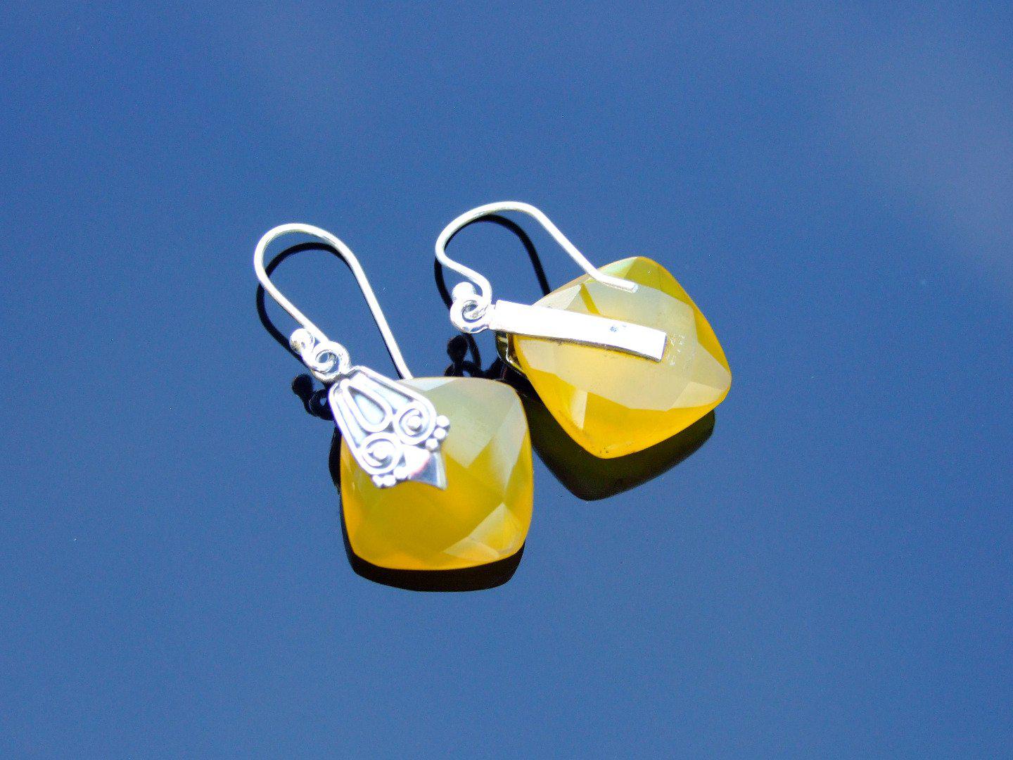 Yellow Chalcedony Natural Gemstone 925 Sterling Silver Earrings Michael's UK Jewellery