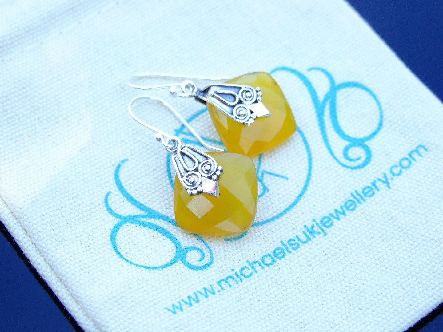 Yellow Chalcedony Natural Gemstone 925 Sterling Silver Earrings Michael's UK Jewellery
