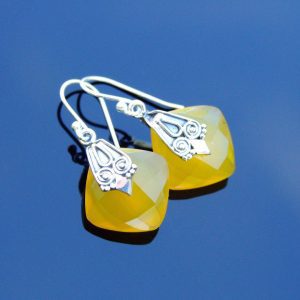 Yellow Chalcedony Natural Gemstone 925 Sterling Silver Earrings Michael's UK Jewellery