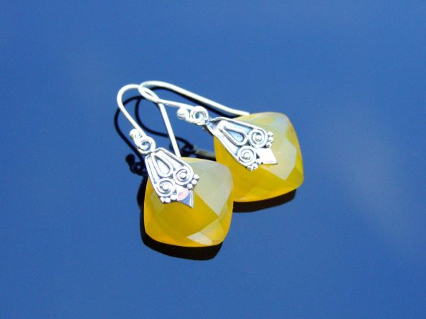 Yellow Chalcedony Natural Gemstone 925 Sterling Silver Earrings Michael's UK Jewellery