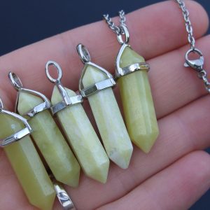 Yellow Jade Natural Crystal Point Pendant Gemstone Necklace Michael's UK Jewellery