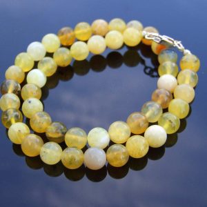 Yellow Opal Natural Gemstone Necklace 8mm Beaded Silver 16-30inch Michael's UK Jewellery