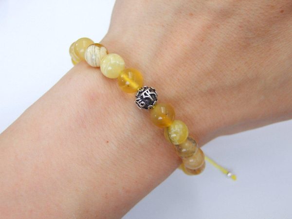 Yellow Opal Om Sterling Silver Natural Gemstone Bracelet 6-9'' Macrame Michael's UK Jewellery