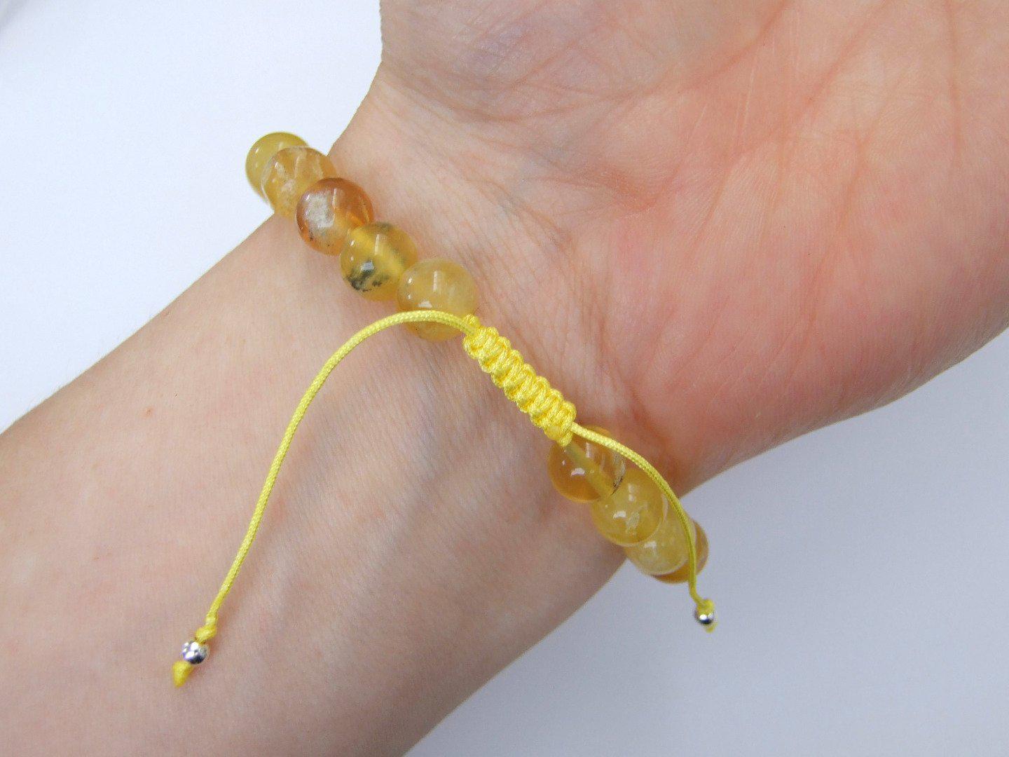 Yellow Opal Om Sterling Silver Natural Gemstone Bracelet 6-9'' Macrame Michael's UK Jewellery