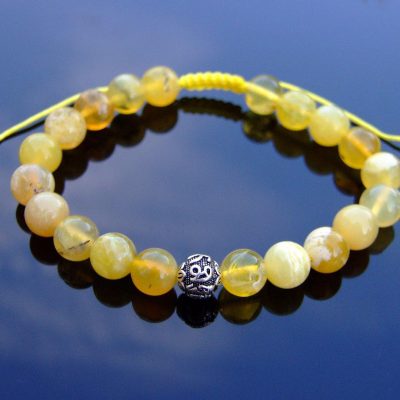 Yellow Opal Om Sterling Silver Natural Gemstone Bracelet 6-9'' Macrame Michael's UK Jewellery