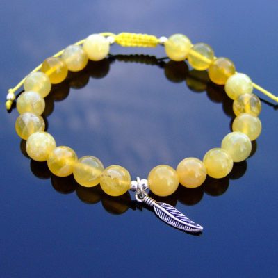 Yellow Opal Sterling Silver Feather Natural Gemstone Bracelet 6-9'' Macrame Michael's UK Jewellery