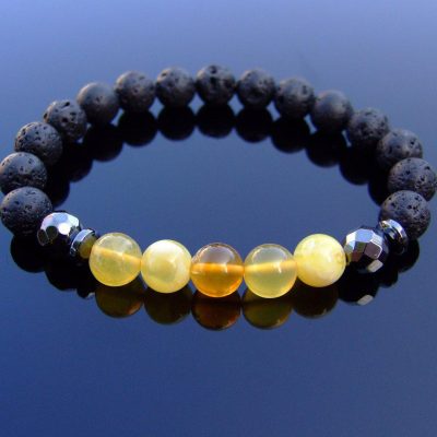 Yellow Opal and Lava Natural Gemstone Bracelet 6-9'' Elasticated Michael's UK Jewellery