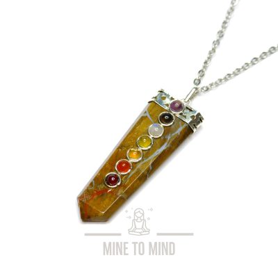 Yellow Petrified Wood Gemstone Flat Pendant Necklaces mine to mind beadsmouse.co.uk