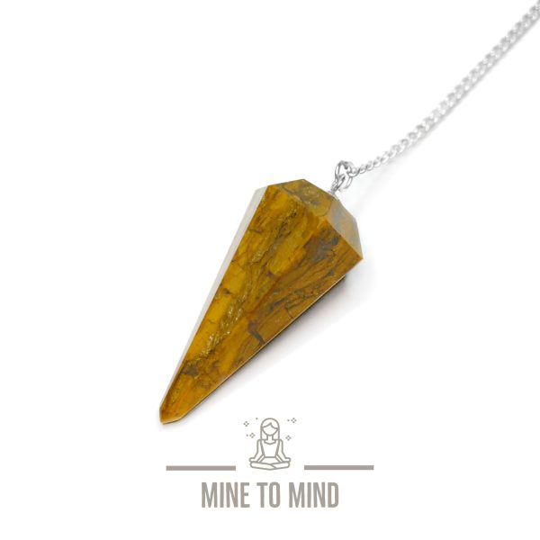 Yellow Petrified Wood Gemstone Pendulum for Dowsing Divination Wicca mine to mind beadsmouse.co.uk
