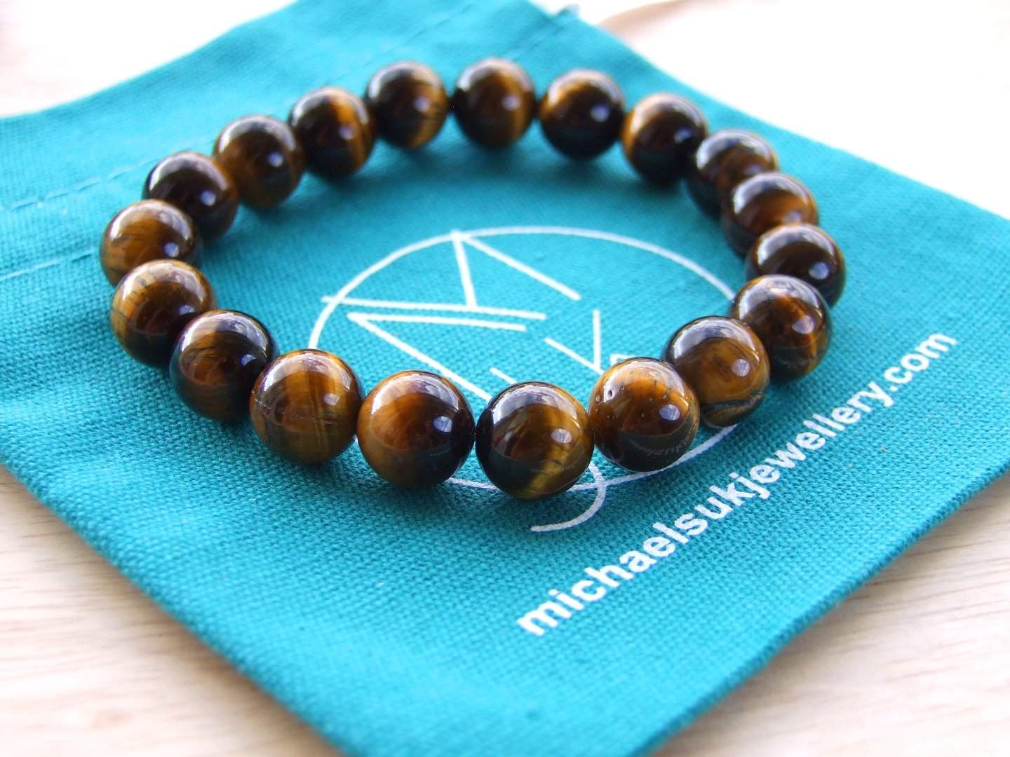 Yellow Tigers Eye 10mm Natural Gemstone Bracelet 6-9'' Elasticated Michael's UK Jewellery