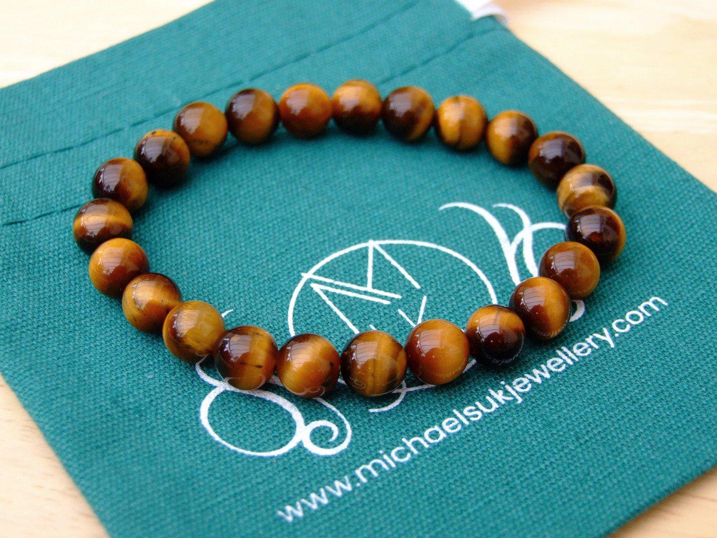 Yellow Tigers Eye Natural Gemstone Bracelet 6-9'' Elasticated Michael's UK Jewellery