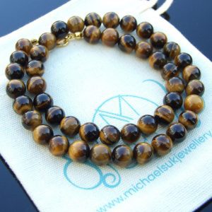 Yellow Tigers Eye Natural Gemstone Necklace 8mm Beaded 16-30inch Michael's UK Jewellery
