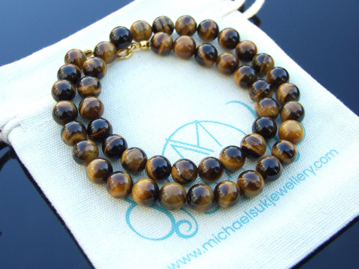 Yellow Tigers Eye Natural Gemstone Necklace 8mm Beaded 16-30inch Michael's UK Jewellery