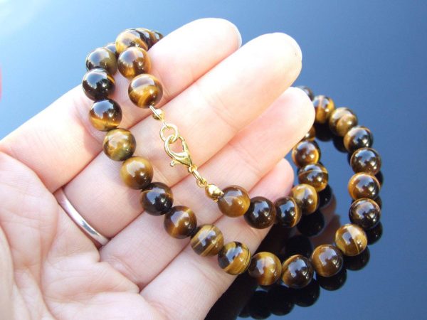 Yellow Tigers Eye Natural Gemstone Necklace 8mm Beaded 16-30inch Michael's UK Jewellery