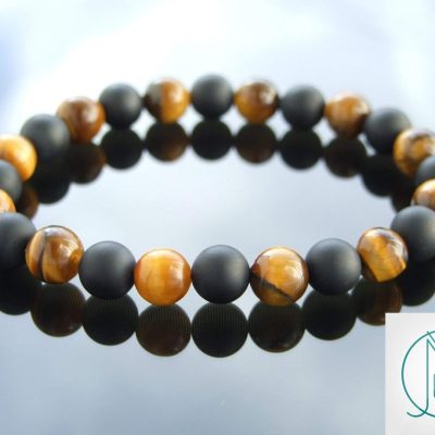Yellow Tigers Eye Onyx Matt Natural Gemstone Bracelet 7-7.5'' Elasticated Michael's UK Jewellery