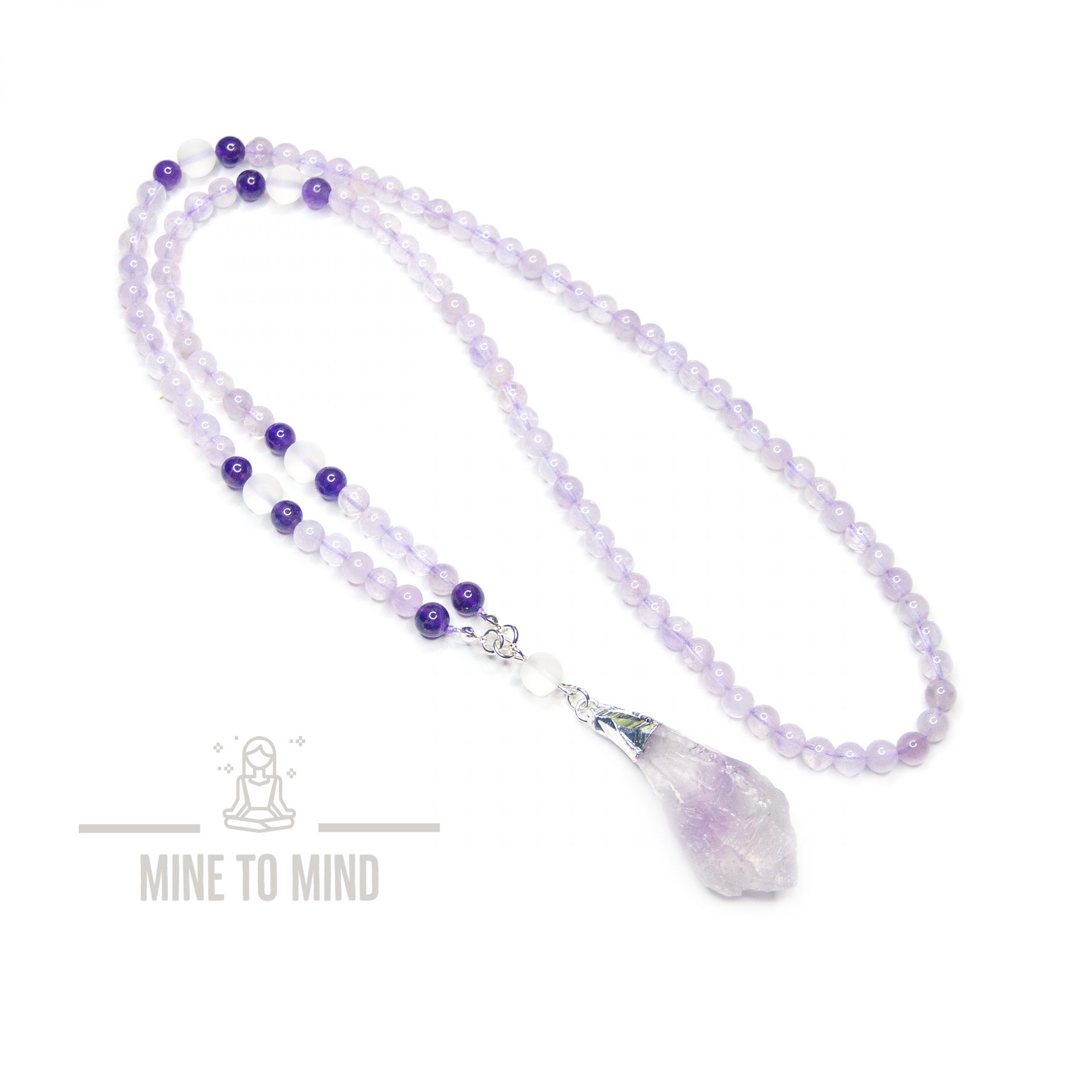 Zen Mala Amethyst Clear Quartz minetomind beadsmouse.co.uk