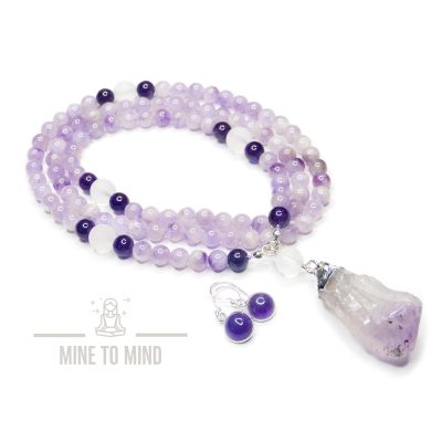 Zen Mala Amethyst Clear Quartz minetomind beadsmouse.co.uk