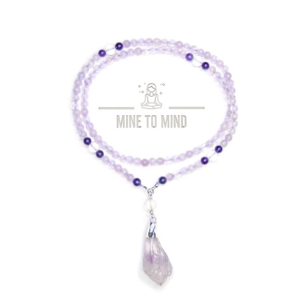 Zen Mala Amethyst Clear Quartz minetomind beadsmouse.co.uk