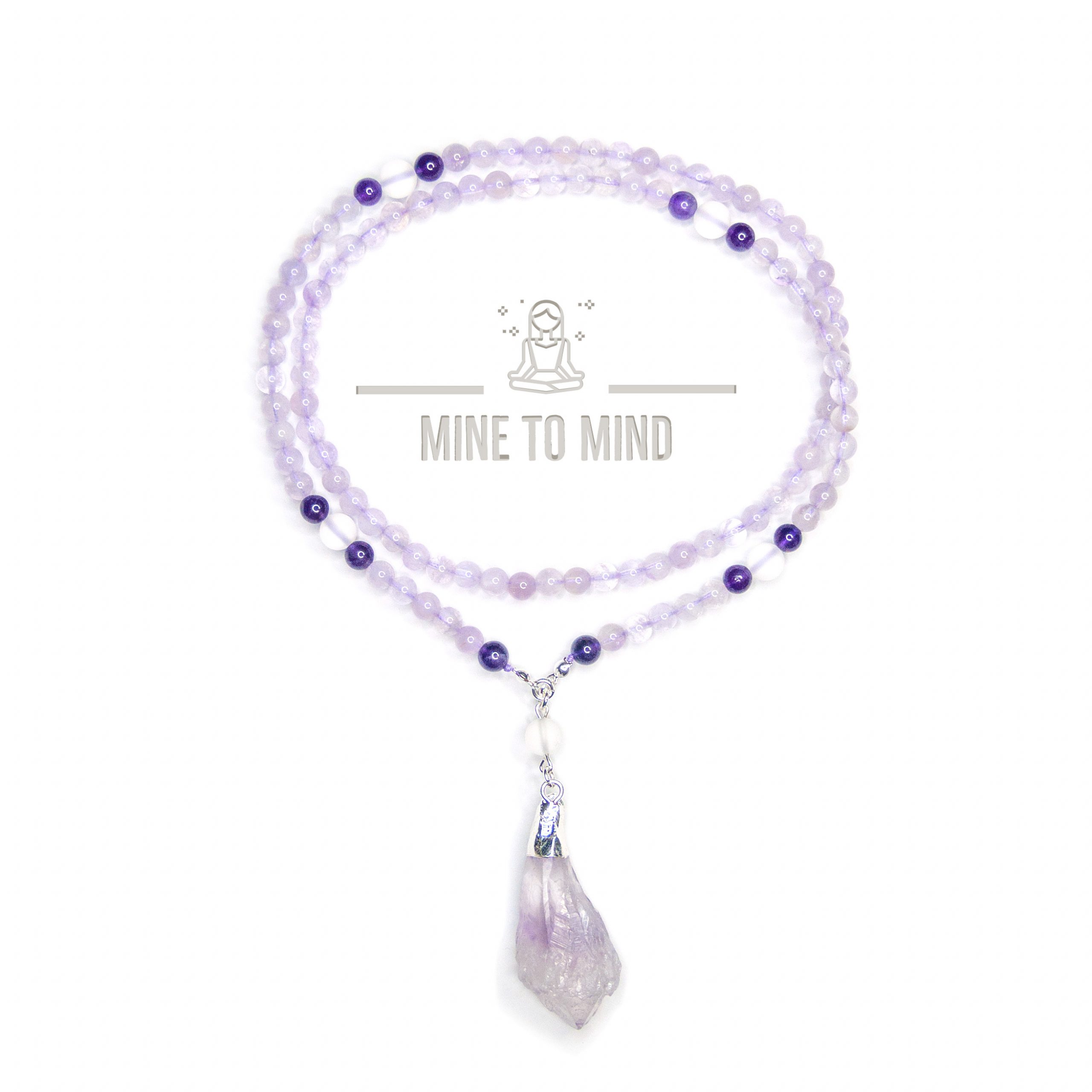 Zen Mala Amethyst Clear Quartz minetomind beadsmouse.co.uk