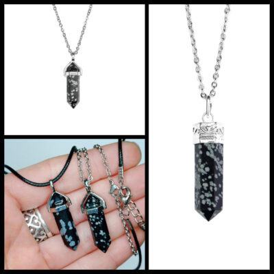 Snowflake Obsidian Gemstone Necklace Point Pendant