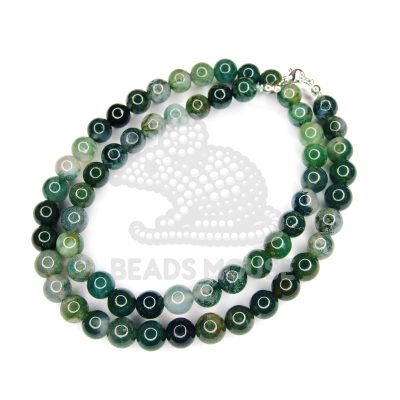 Moss Agate Natural Gemstone Necklace 8mm Beaded 16-30inch