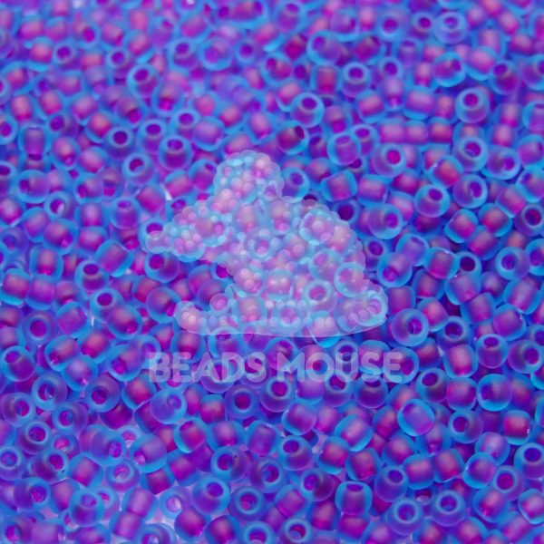 6 TOHO Seed Beads 252FM Inside Color Frosted Aqua Purple Lined beads mouse