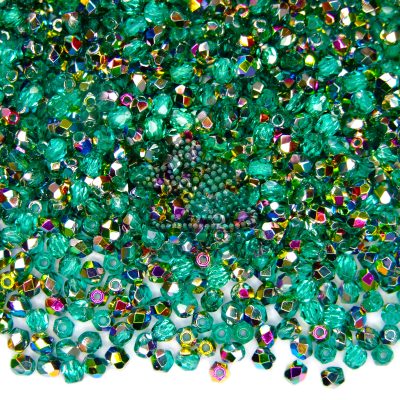 5g Fire Polished Green Teal Vitral Beads 3mm beads mouse