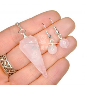 Gemstone Rose Quartz Pendulum with Earrings beads mouse mine to mind