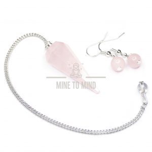 Gemstone Rose Quartz Pendulum with Earrings beads mouse mine to mind