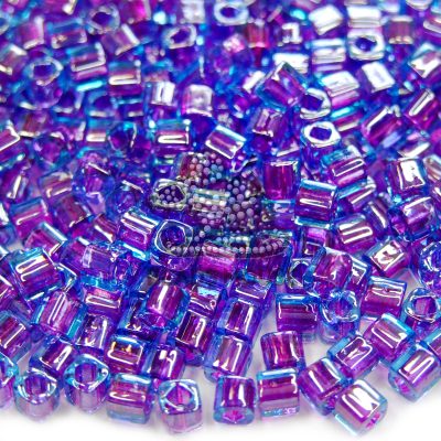 10g Toho Cube Beads 252 Inside Color Aqua Purple Lined 4mm