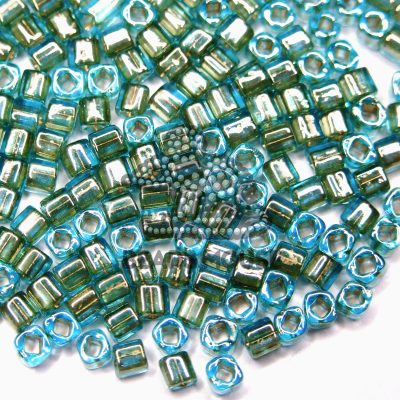 10g Toho Cube Beads 990 Gold Lined Aqua 3mm beads mouse