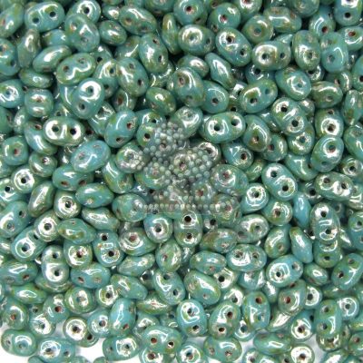 MATUBO™ Beads SuperDuo Opaque Blue Turquoise Silver Picasso beads mouse