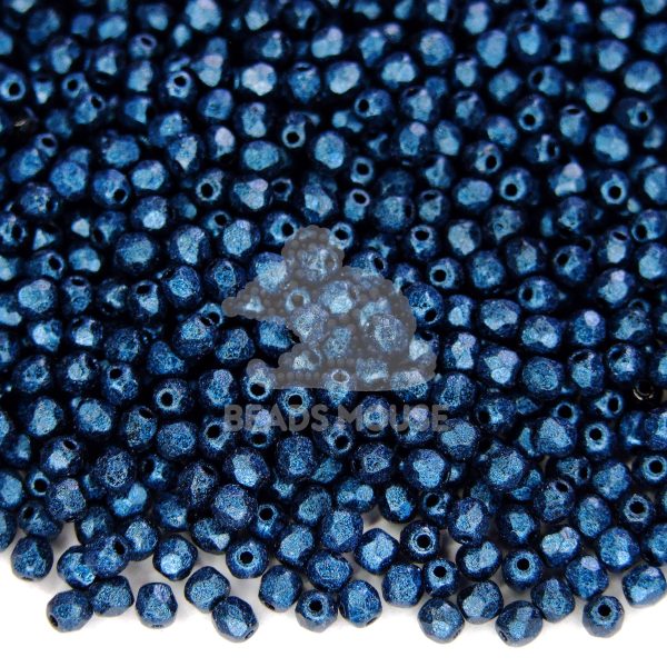 Fire Polished Beads 3mm Metallic Suede Blue beads mouse