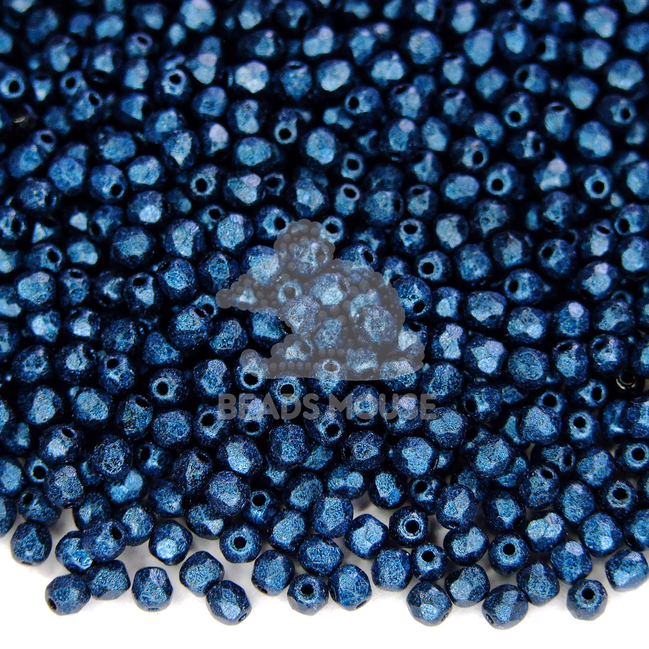 Fire Polished Beads 3mm Metallic Suede Blue beads mouse