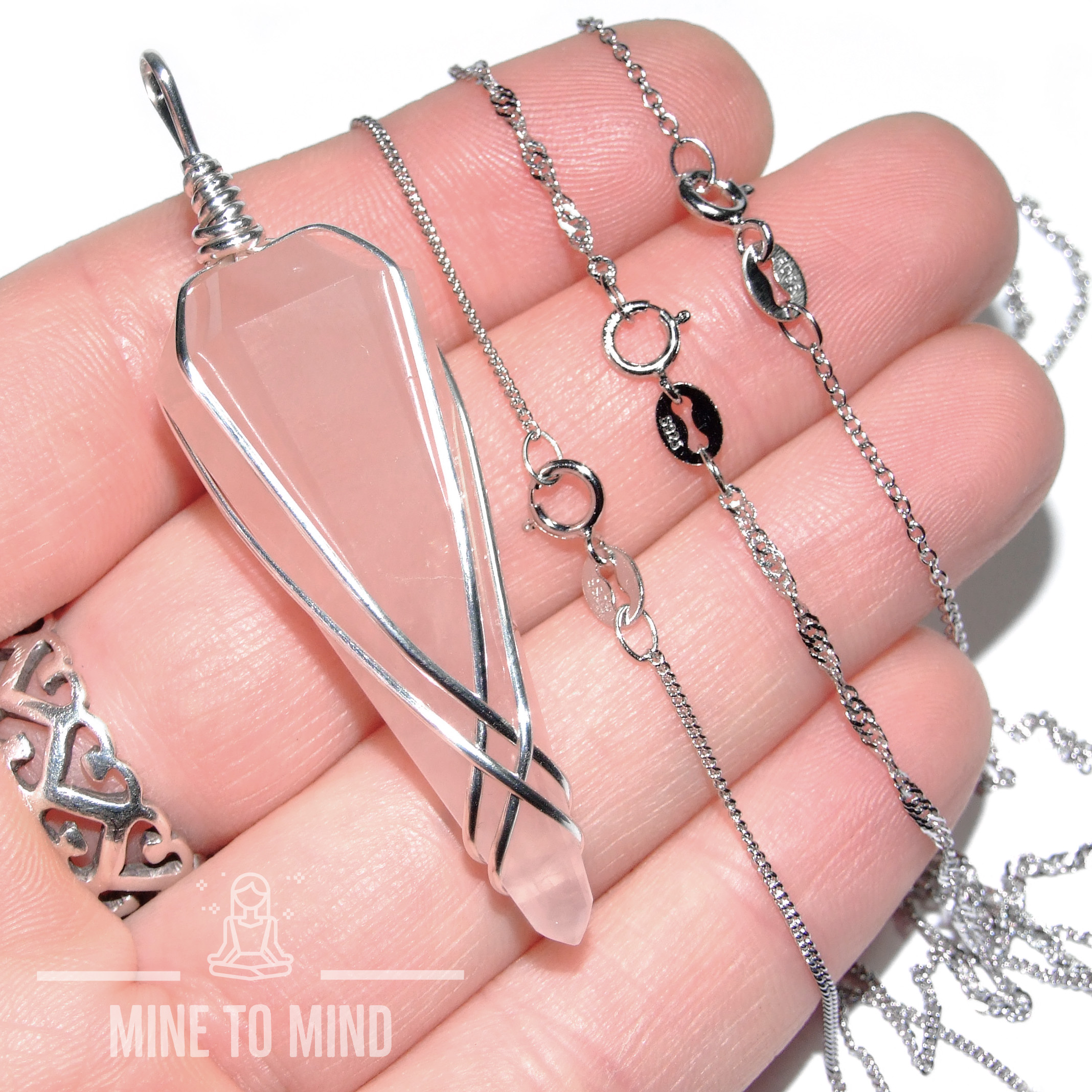 Rose Quartz pendulum 925 Sterling Silver mine to mind