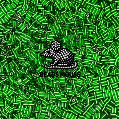 TOHO Bugle Seed Beads 27B Silver Lined Grass Green 3mm beads mouse