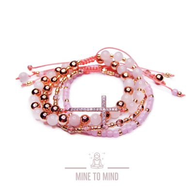 Rose Quartz Cross Beaded Bracelets Glass Beads Natural Rose Quartz beads mouse.co.uk minetomind