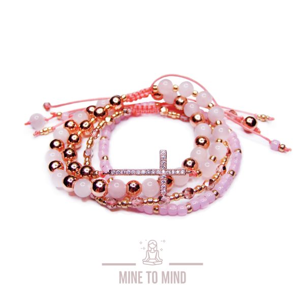 Rose Quartz Cross Beaded Bracelets Glass Beads Natural Rose Quartz beads mouse.co.uk minetomind